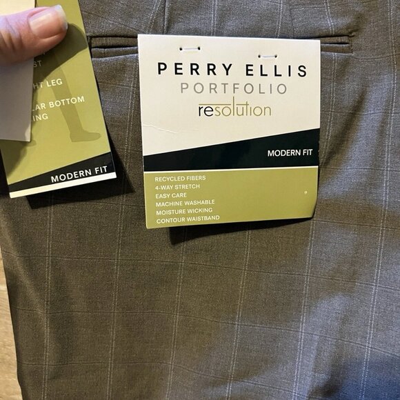 NWT Perry Ellis Portfolio Modern Fit Stretch Resolution Dress Pants Tan 36x34 - Picture 3 of 3